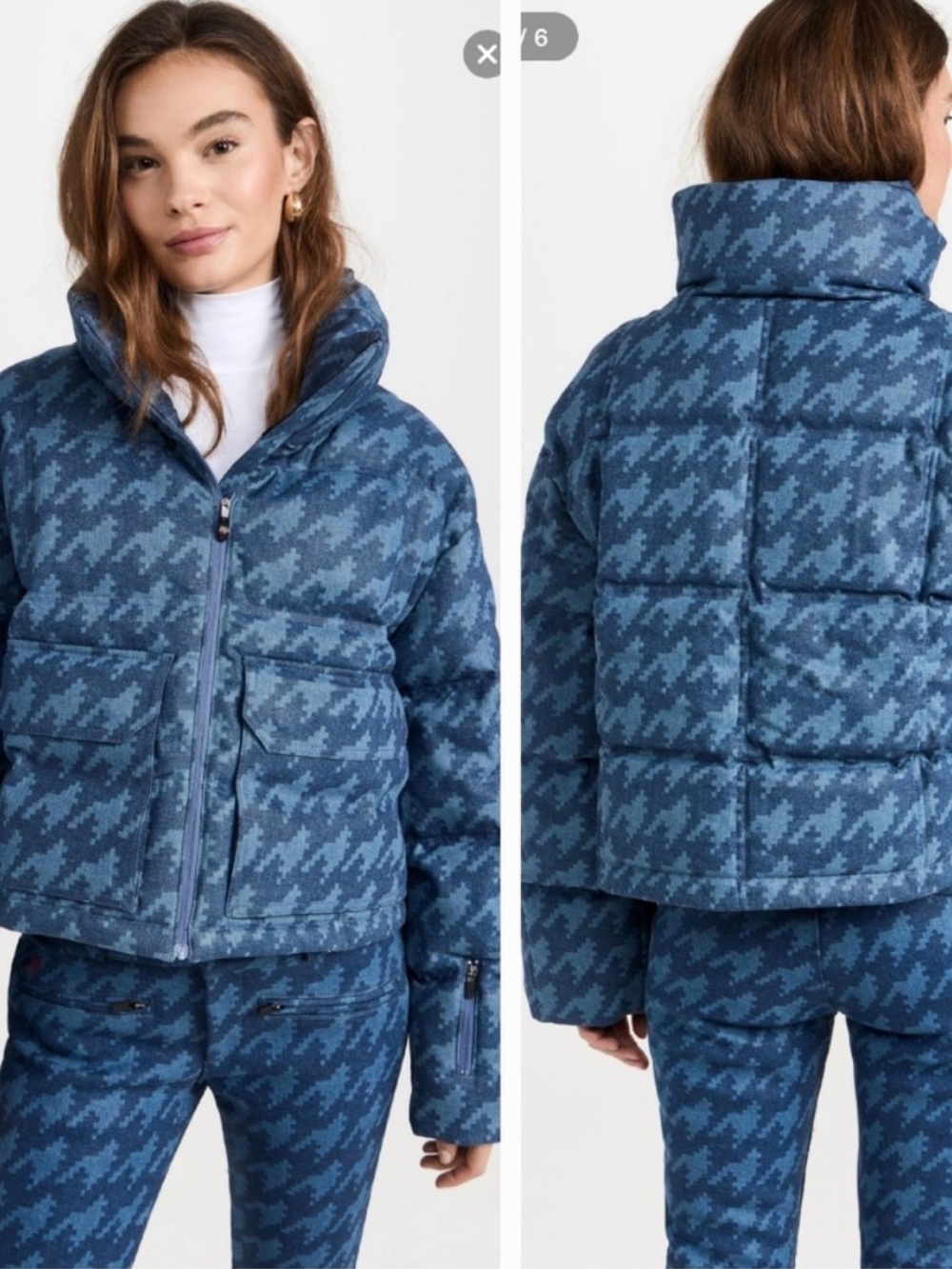 Nevada Padded Denim Jacket In Houndstooth-mid-indigo